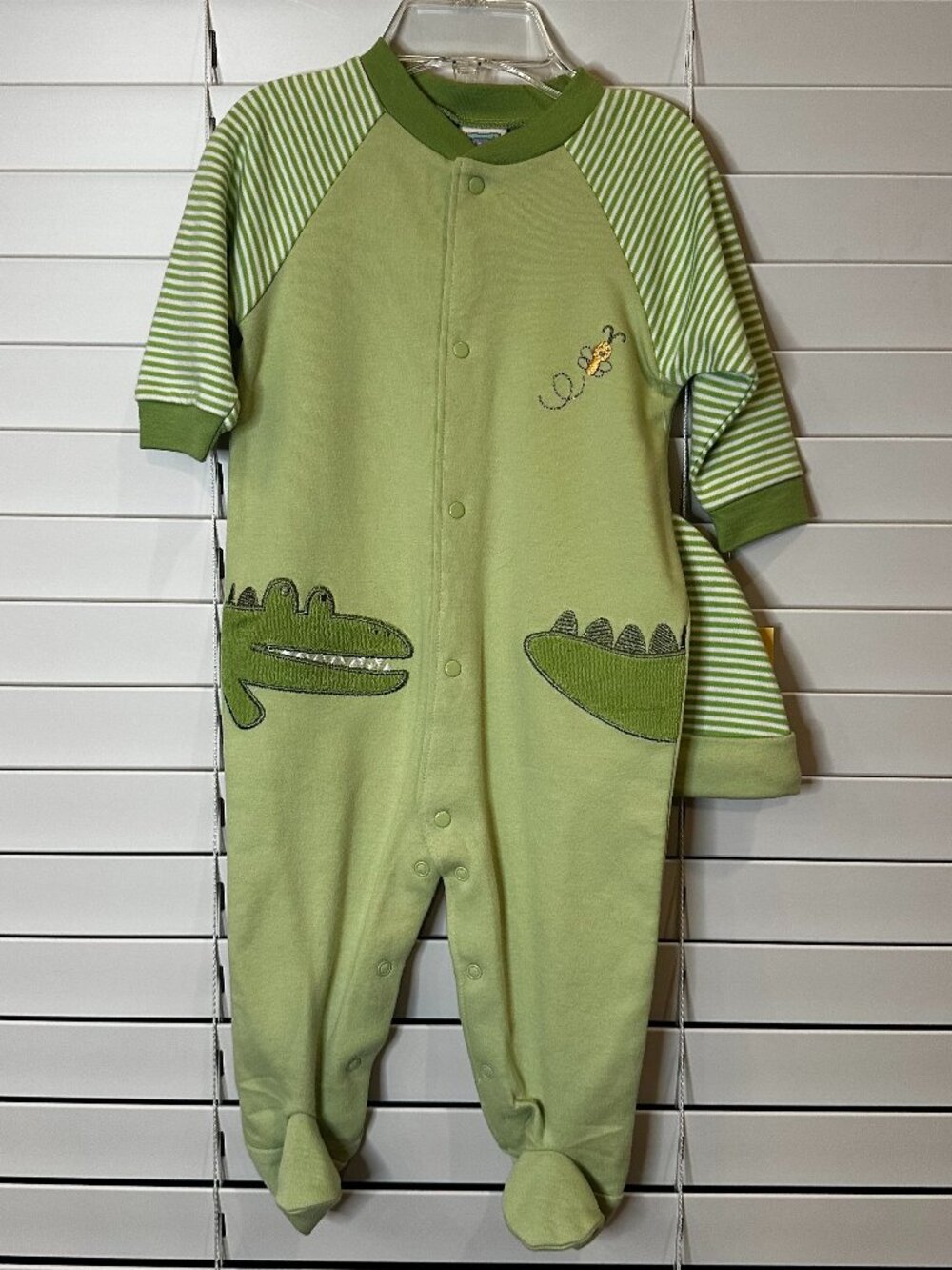 Little Me Baby Boy Green Alligator Snap Footed Sleeper Pajamas w/Hat 6M - NWT